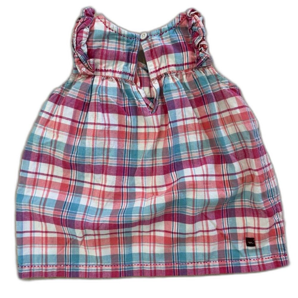 Tea Collection Girls Size 3 Pink Plaid 100% Cotton Ruffle Summer Dress - Picture 4 of 4